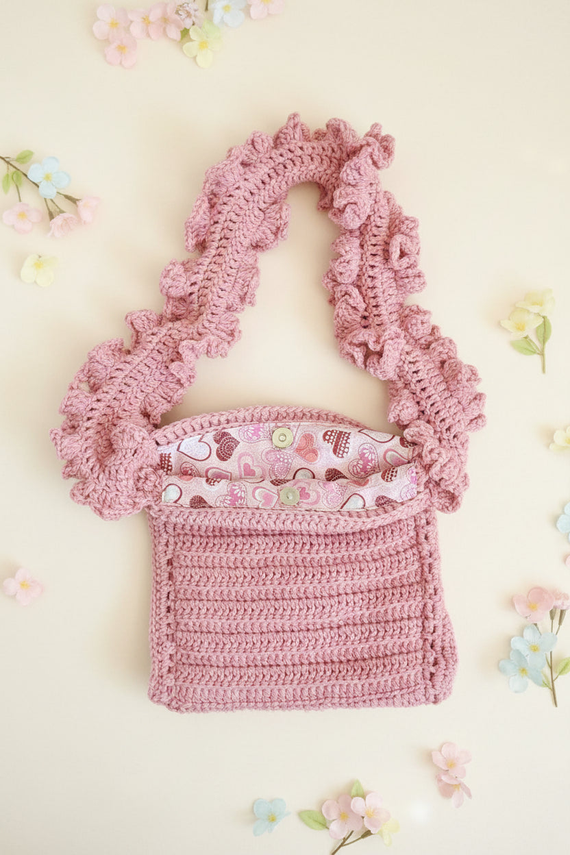 Handmade Crochet Outfit | Hat Top Bottom purse | PINK & White Crochet Yarn colors