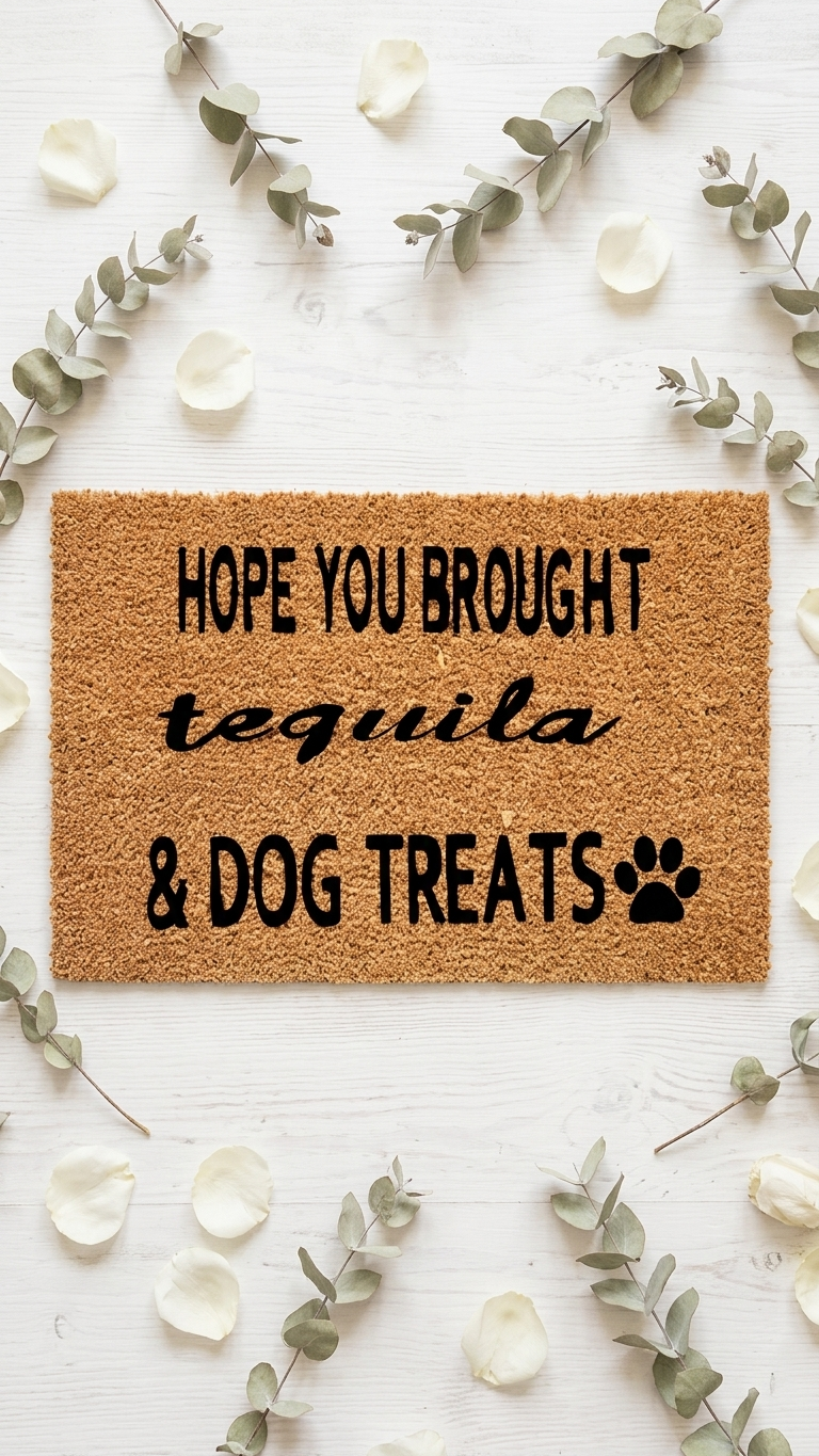 Hope you brought Tequila & Dog Treats |  Welcome Home Doormat| Front door Doormat