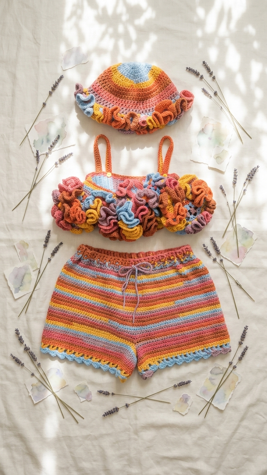 Handmade Crochet Outfit | Hat Top Bottom | Mixed Crochet Yarn colors