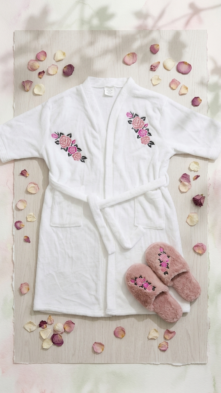 Embroidered handmade designed robe and slippers