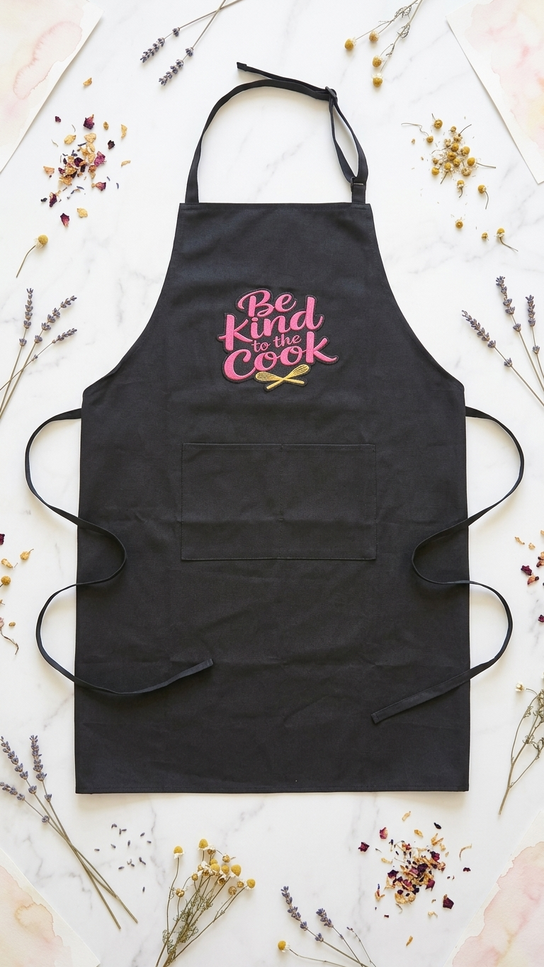 Black embroidered Apron|  Be Kind to Cook