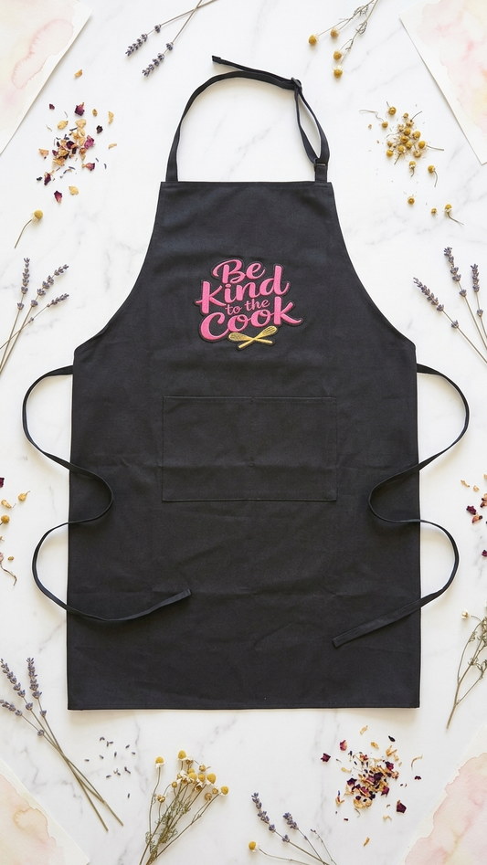 Black embroidered Apron|  Be Kind to Cook