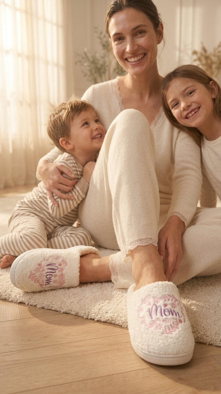 Embroidered bedroom Mom| slip on slippers